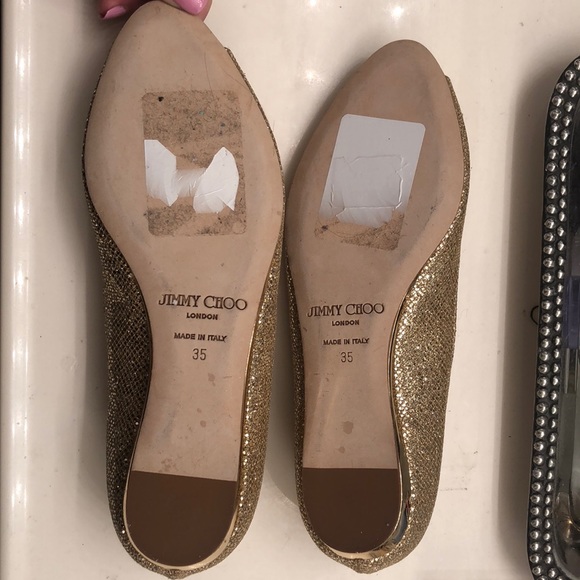 Sparkly Gold Jimmy Choo Peep Toe Flats Size 35 - Picture 5 of 7